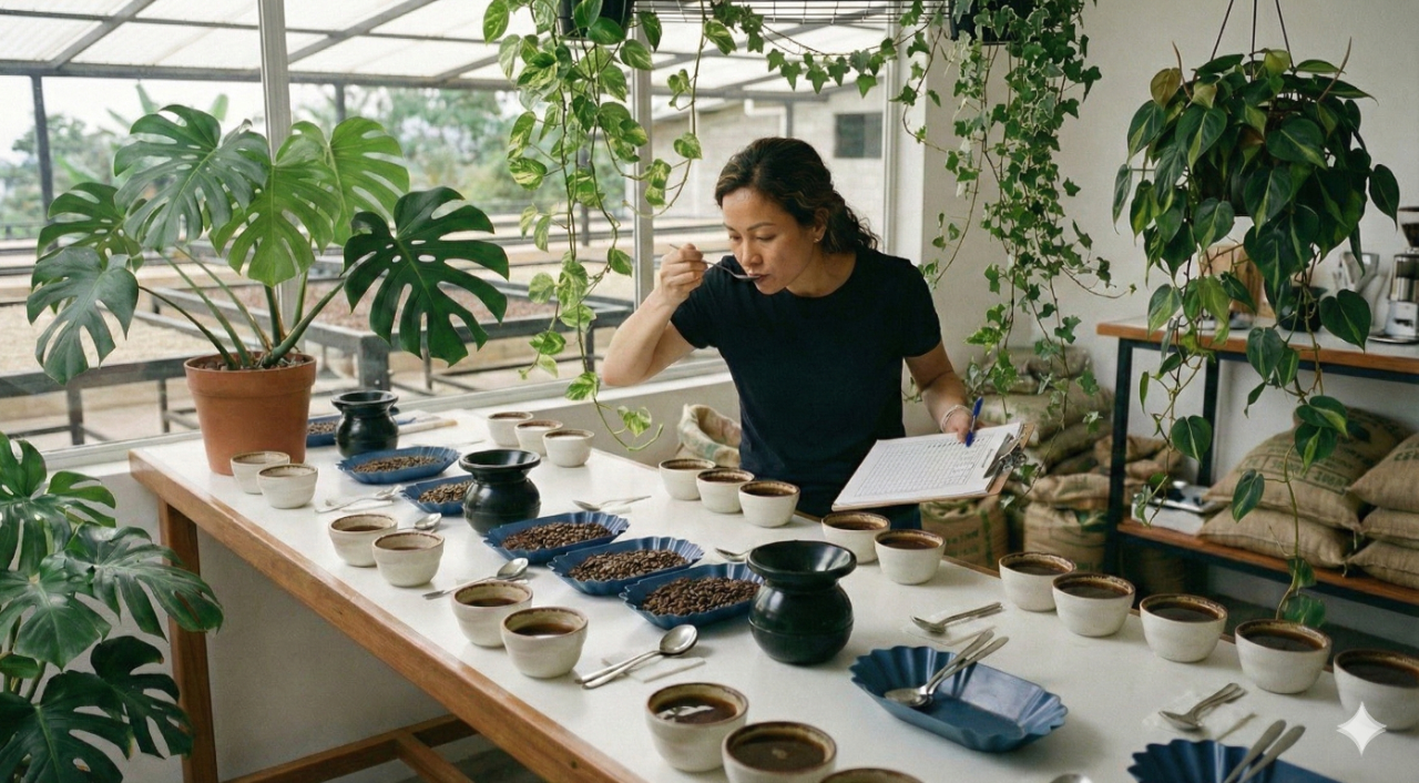 Un producteur de café dégustant son café